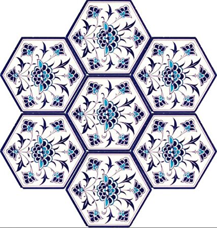 Armada Çini 21x23 Cm AL 1 İznik Rumi Desenli  Altıgen Çini Karo