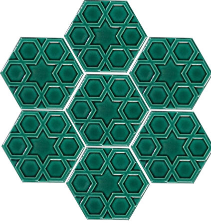 Armada Çini 15x17 Cm Rölyefli Yıldız Yeşil Altıgen Seramik