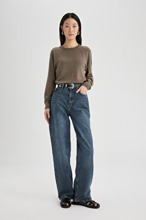 DeFacto Regular Fit Bisiklet Yaka Basic Kazak I6913AZ24WNKH487