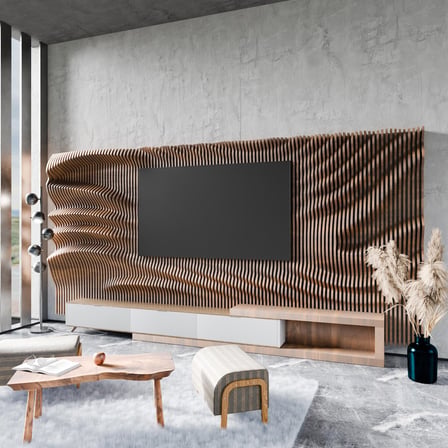 PRM822 Modern Parametrik Dalgalı Ahşap TV Ünitesi