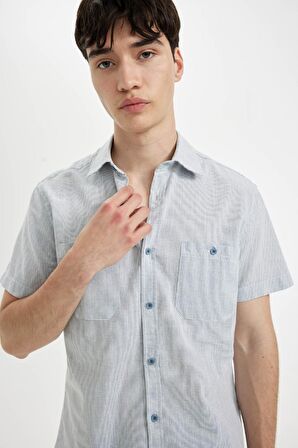 DeFacto Slim Fit Dar Kesim Yazlık Çizgili Pamuklu Kısa Kollu Gömlek C7361AX24SMBE741