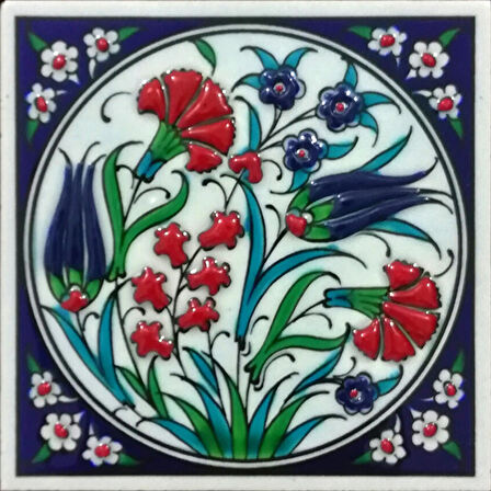 Armada Çini 10x10 Cm ED 101 Lale Karanfil İznik El dekoru Çini Pano