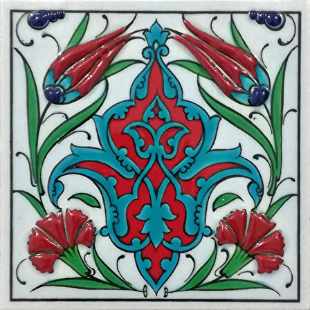 Armada Çini 10x10 Cm ED 107 İkili Lale Karanfil Kütahya Çini Pano