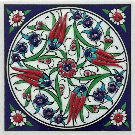 Armada Çini 10x10 Cm ED 108 Dört lale El dekoru Kütahya Çini Pano