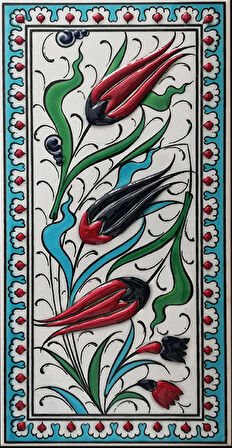 Armada Çini 10x20 Cm ED 215 Turkuaz Üç lale El dekoru Çini Karo