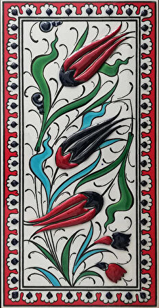 Armada Çini 10x20 Cm ED 217 Kırmızı Üç lale El dekoru Çini Karo