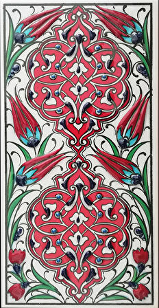 Armada Çini 10x20 Cm ED 230 Kırmızı Rumi Desenli El dekoru Çini Karo