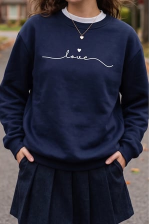Unisex Love Baskılı Bisiklet Yaka Sweatshirt