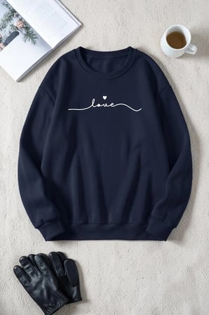 Unisex Love Baskılı Bisiklet Yaka Sweatshirt