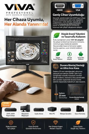M-19 Premium 19” LED Monitör – Ultra Parlak Ekran, Dahili Hoparlör, HDMI & VGA