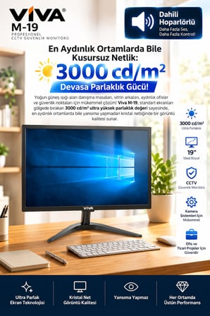 M-19 Premium 19” LED Monitör – Ultra Parlak Ekran, Dahili Hoparlör, HDMI & VGA