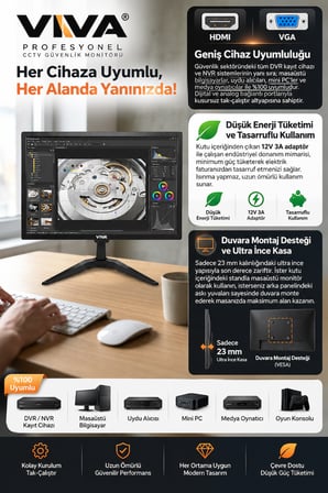 M-19 Premium 19” LED Monitör – Ultra Parlak Ekran, Dahili Hoparlör, HDMI & VGA