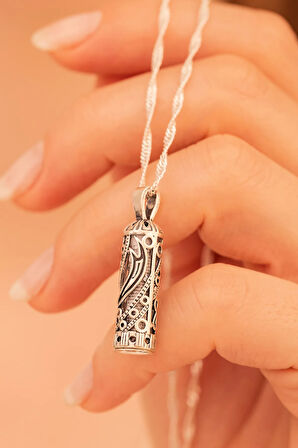 Kadın Gümüş Kolye - Gümüş Zülfikar Işlemeli Muska Cevşen Kadın Kolye
