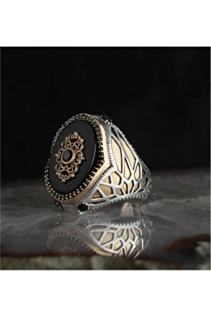 Erkek Gümüş Yüzük - Oniks Taşlı Gümüş Erkek Yüzük