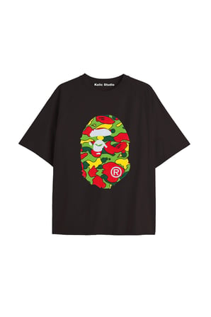 UNİSEX Bay Bape Desenli Siyah Yazlık T-shirt