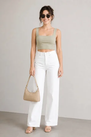 Heaven Kadın Yüksek Bel Beyaz Salaş Wide Leg Jeans Geniş Paça Palazzo Kot Pantolon