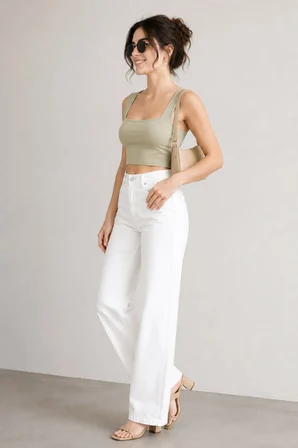 Heaven Kadın Yüksek Bel Beyaz Salaş Wide Leg Jeans Geniş Paça Palazzo Kot Pantolon