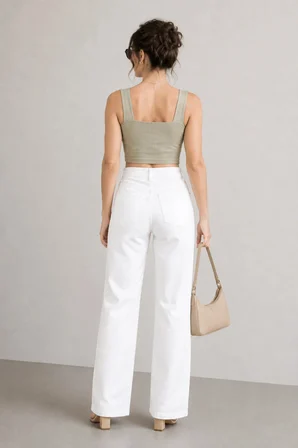 Heaven Kadın Yüksek Bel Beyaz Salaş Wide Leg Jeans Geniş Paça Palazzo Kot Pantolon