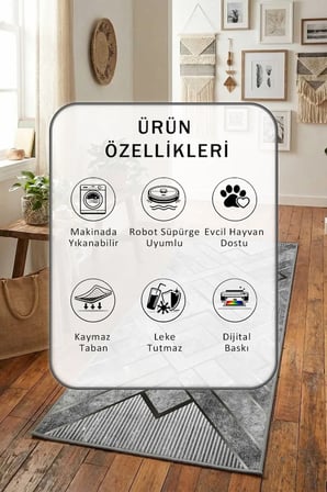 Yıkanabilir Kaymaz Ehl-05 Dijital Baskılı Yolluk Halı Tüy Tutmaz