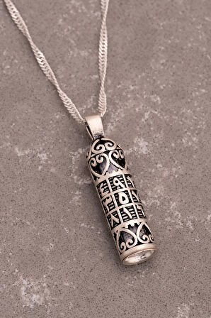 Gümüş Ebced Motifli Muska Cevşen Kolye