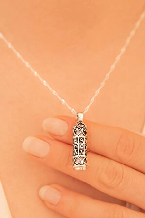 Gümüş Ebced Motifli Muska Cevşen Kolye