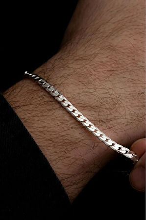 Erkek Gümüş Bileklik - 925 Ayar Ezme Gurmet Gümüş Bileklik 4mm