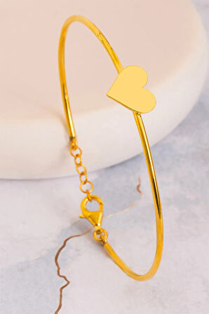 Kadın Gümüş Bileklik - El Yapımı Altın Kaplama Gümüş Kalp Motifli Kadın Bileklik Kelepçe