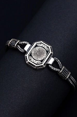 Erkek Gümüş Bileklik - Inşirah Suresi Motifli Tilkikuyruğu Zincirli 925 Ayar Gümüş Bileklik