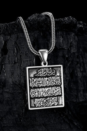 Erkek Gümüş Kolye - Nazar Duası Kare Model Erkek Gümüş Kolye