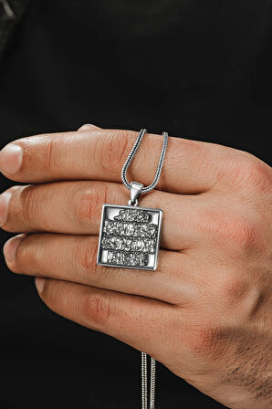Erkek Gümüş Kolye - Nazar Duası Kare Model Erkek Gümüş Kolye
