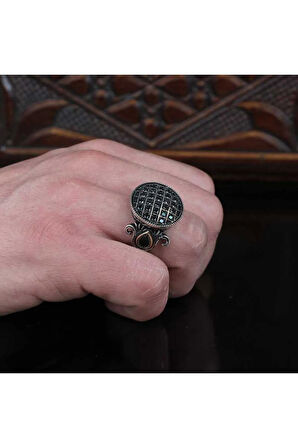 Erkek Gümüş Yüzük - Zirkon Taşlı Yanı Damla Model Erkek Yüzük