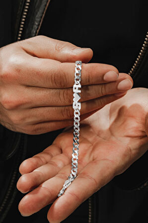 Erkek Gümüş Bileklik - Kesme Harf El Işçiliği Harf Ve Obje Yazılı 925 Ayar Gümüş Erkek Bileklik