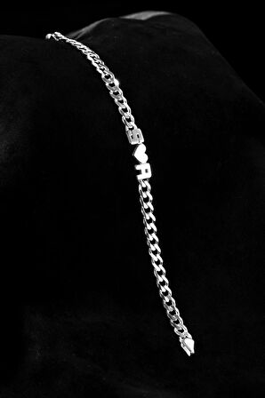 Erkek Gümüş Bileklik - Kesme Harf El Işçiliği Harf Ve Obje Yazılı 925 Ayar Gümüş Erkek Bileklik