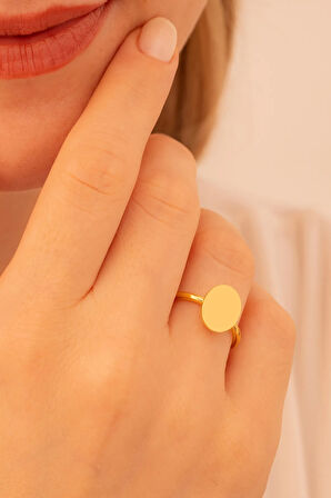 Kadın Gümüş Yüzük - El Işçiliği Altın Kaplama Elips Motifli Kadın Yüzük