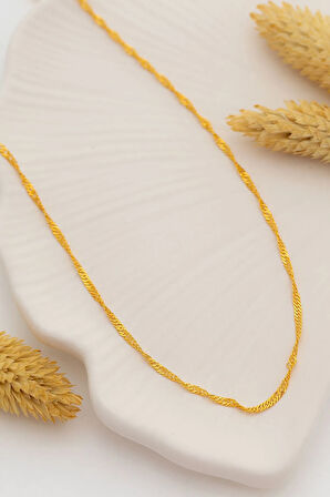 Kadın Gümüş Kolye - 925 Ayar Gümüş Altın Kaplama Singapur Model Kadın Kolye