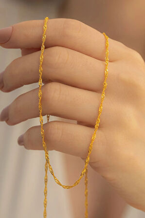 Kadın Gümüş Kolye - 925 Ayar Gümüş Altın Kaplama Singapur Model Kadın Kolye