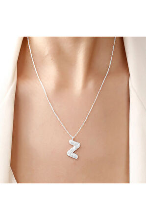 Kadın Gümüş Kolye - Z Harfi Zirkon Taşlı Balon Harf Kadın Kolye