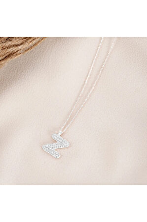 Kadın Gümüş Kolye - Z Harfi Zirkon Taşlı Balon Harf Kadın Kolye