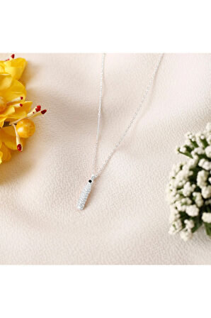 925 Ayar Kadın Gümüş Kolye - İ Harfi Zirkon Taşlı Balon Harf Kadın Kolye