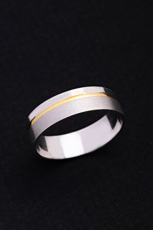 Erkek Gümüş Yüzük - 925 Ayar Sarı Ve Beyaz Model Gümüş Alyans Yüzük