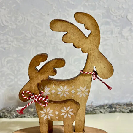Uretti - Funda 1603 - El Yapımı Noel Baba Biblo ve Ahşap  Geyikli Peçetelik 2'li Dekoratif Set