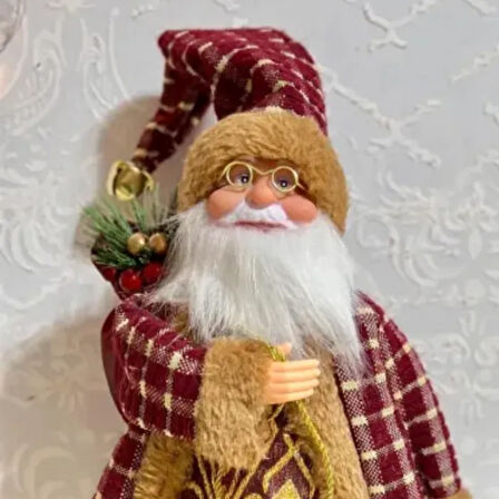 Uretti - Funda 1603 - El Yapımı Noel Baba Biblo ve Ahşap  Geyikli Peçetelik 2'li Dekoratif Set