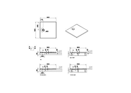 VitrA Leaf 65140001868 Duş Teknesi, Flat, 90x90x4 cm, Dokulu Antrasit