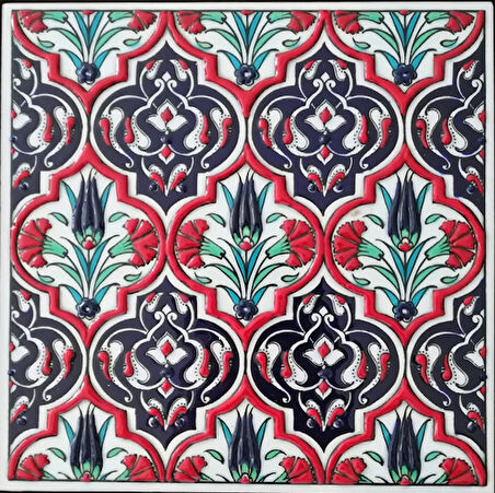 Armada Çini 20x20 Cm ED 309 Kırmızı Madalyon El dekoru Çini Pano