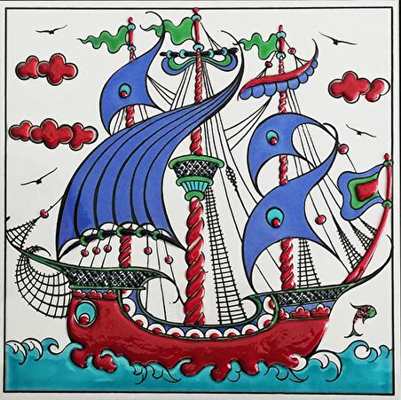 Armada Çini 20x20 Cm ED 330 Osmanlı Kalyon Eldekoru Çini karo