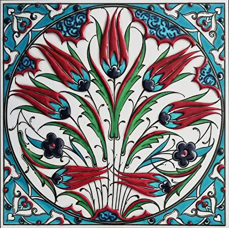 Armada Çini 20x20 Cm ED 334 Turkuaz Lalezar Desenli Eldekoru Çini karo
