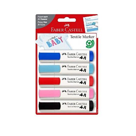 Tekstil Markörü 5 Renkli Paket Faber-Castell Tekstil Marker 5 Renkli Keçeli Kalem