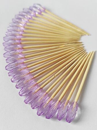 100 Adet Dekoratif Lila Oval Boncuklu Pasta Kürdanı 6 cm - Boncuk 6x12 mm