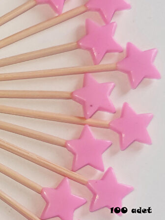 100 Adet Dekoratif Yıldız Parti Kürdanı 6 cm Pembe - Yıldız 10 mm