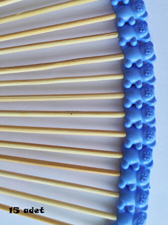 15 cm Uzun Pasta Kürdanı - 15 Adet Ayıcıklı Kokteyl Karıştırıcı Mavi